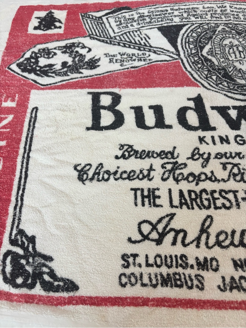 Vintage 70s-80s Budweiser beer Red, Black Logo beach Towel bar lounge drink sun - Picture 2 of 8
